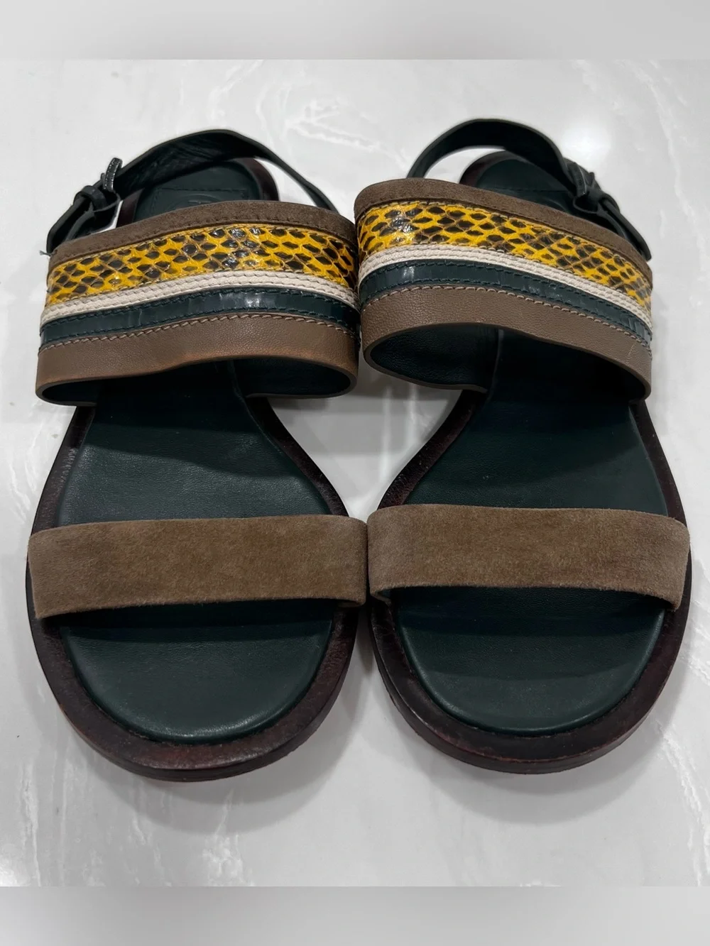 Tory Burch Edina Green Leather Colorblock Slingback SoHo Lux Sandals Women’s 5.5
